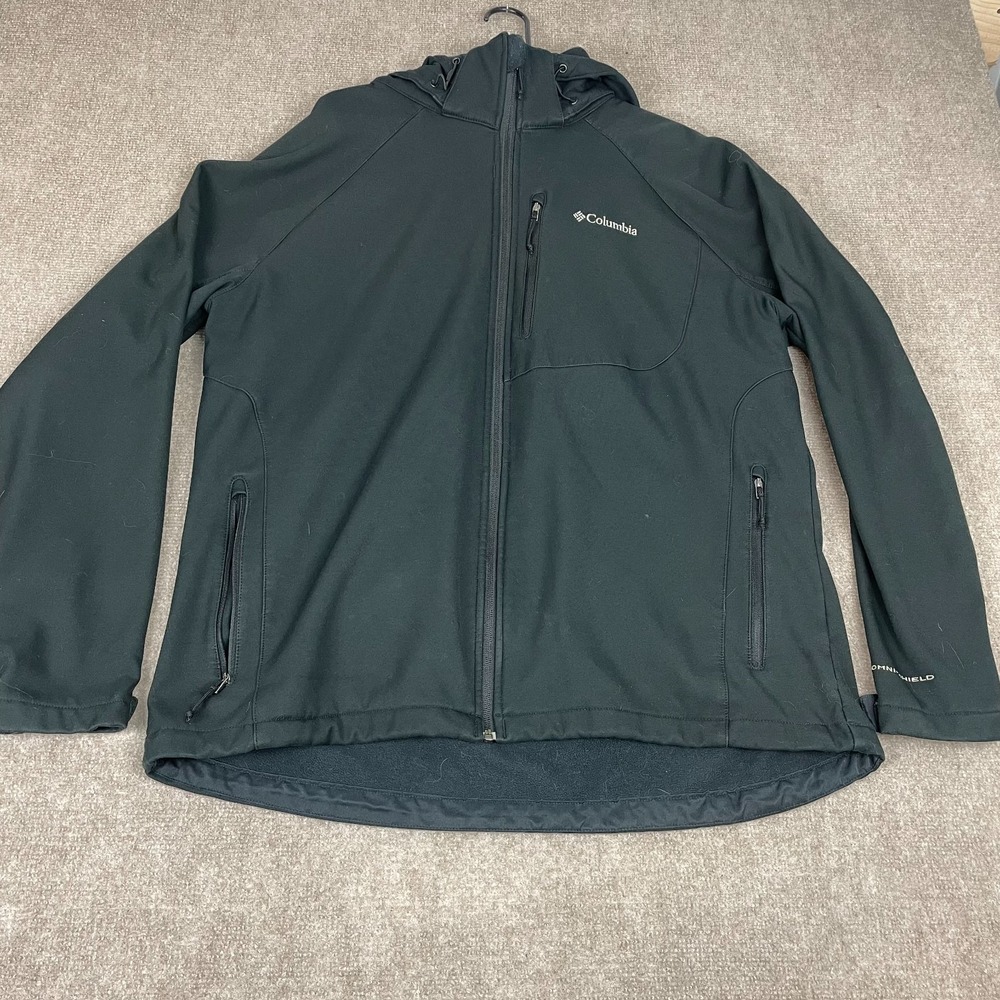 Columbia Jacket Mens 2XL Gray Fleece Lined Hooded Water Repellent Logo Full Zip